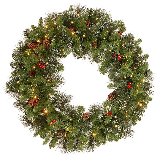 30-Inch Crestwood Spruce Pre-Lit Wreath with Clear Lights