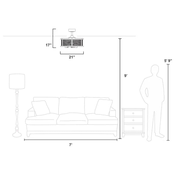 21'' Ender 3 - Blade Caged Ceiling Fan with Remote Control and Light Kit Included