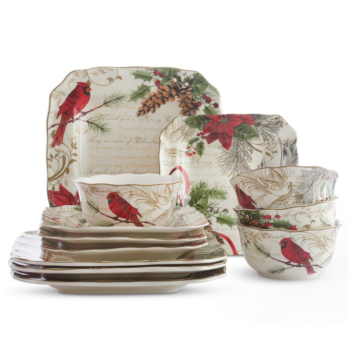 222 Fifth Holiday Wishes Porcelain China Dinnerware - Set of 12