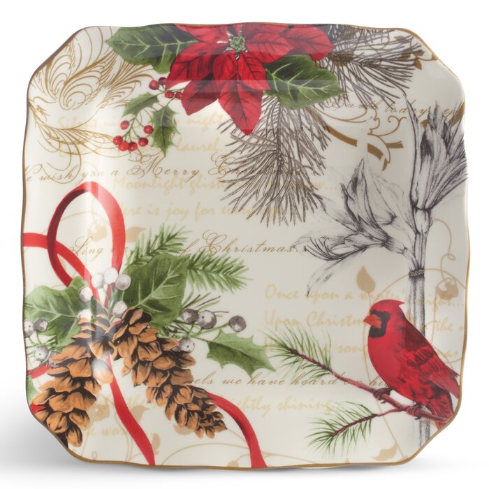 222 Fifth Holiday Wishes Porcelain China Dinnerware - Set of 12