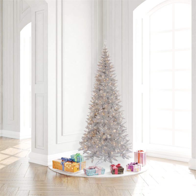 6Ft 6 In Fir Slim Dura-lit LED Artificial Christmas Tree in Silver Tinsel