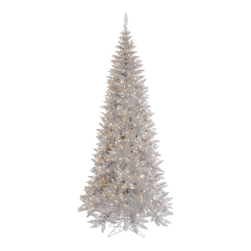 6Ft 6 In Fir Slim Dura-lit LED Artificial Christmas Tree in Silver Tinsel