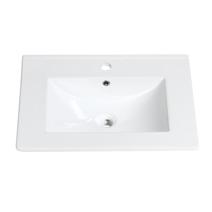 24.01'' Ceramic Single Bathroom Vanity Top in White with Sink