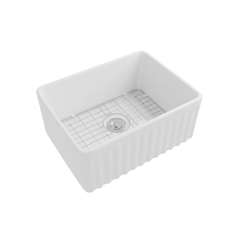 24" L X 18" W Farmhouse/Apron Kitchen Sink with Sink Grid and Basket Strainer