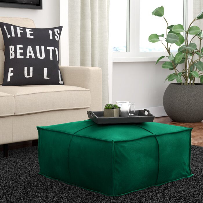 24" Velvet Square Pouf Ottoman, Emerald (#K5833)