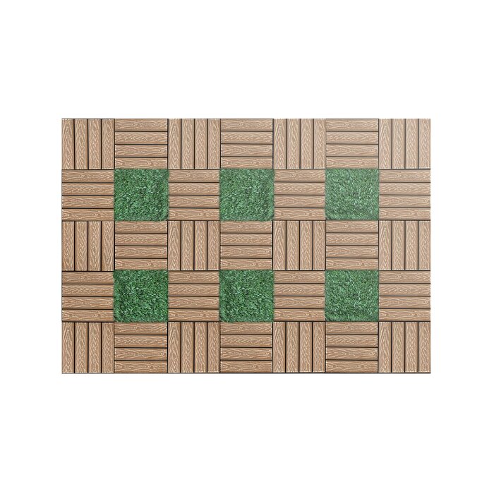24" x 36" Plastic Interlocking Deck Tile in Oak, 12 Pieces - 2 Boxes
