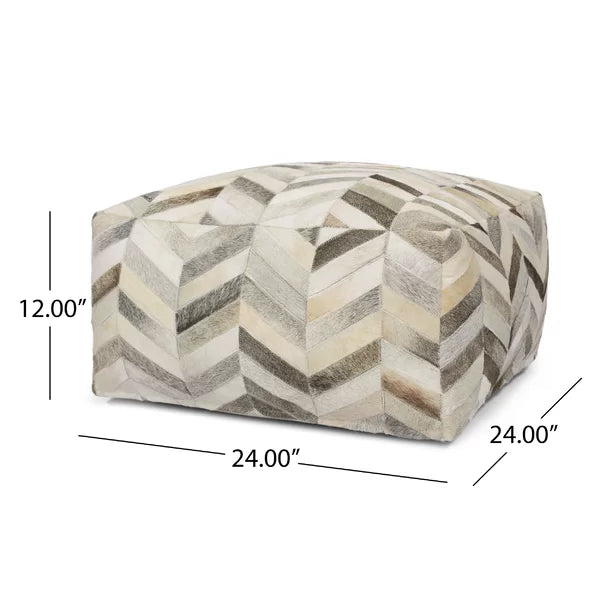 24'' Wide Genuine Leather Square Chevron Pouf Ottoman