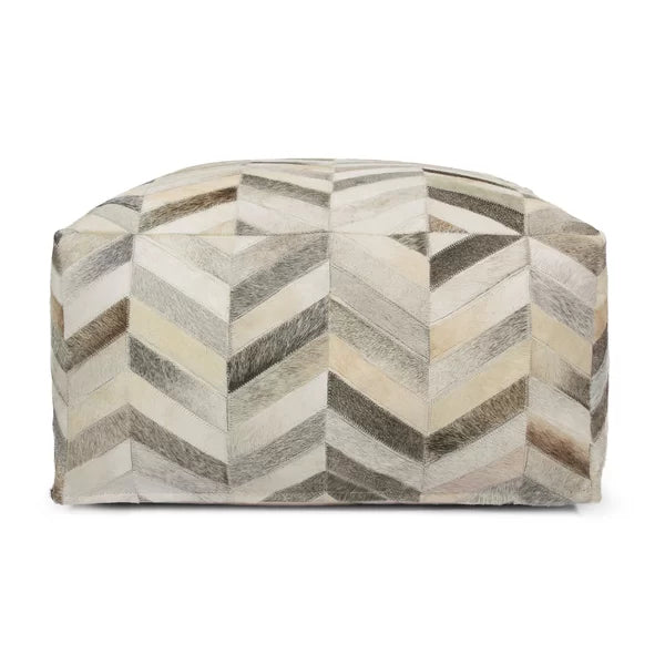 24'' Wide Genuine Leather Square Chevron Pouf Ottoman