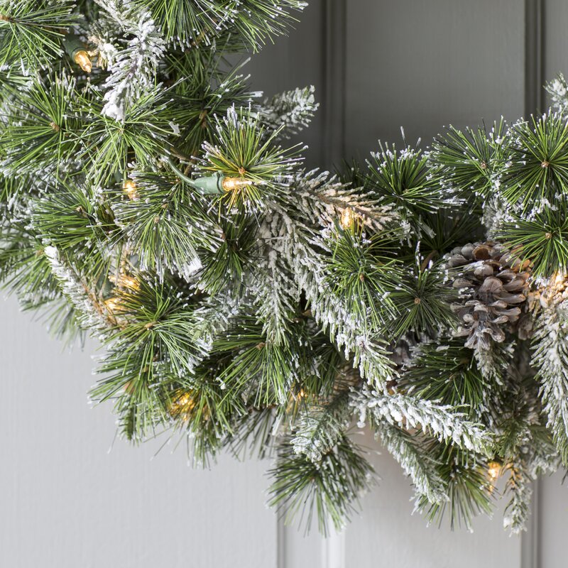 24" Pine Wreath with Snow Pinecones with 50 Clear Lights KB1248-A5-B2-P21