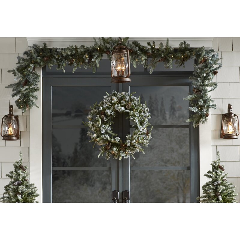 24" Pine Wreath with Snow Pinecones with 50 Clear Lights KB1248-A5-B2-P21