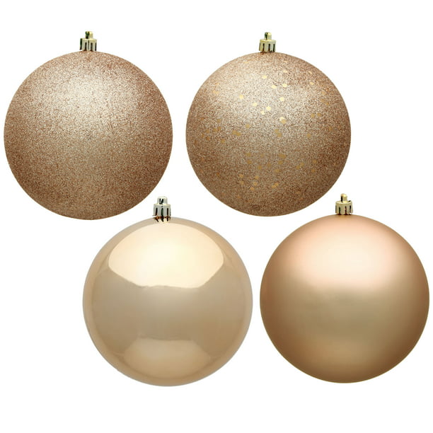 1" Cafe Latte 4-Finish Plastic Ball Ornament Assortment, 2 Boxes of 18