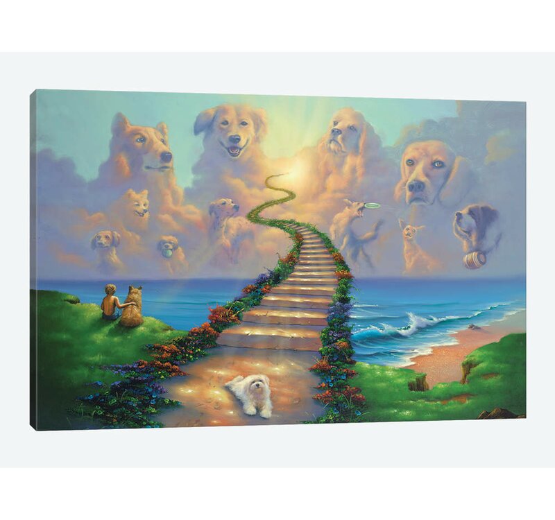 18" H x 26" W x 0.75" D Turquoise;Viking Blue;Astral Blue;Jordy Blue;Moody Blue 'All Dogs Go to Heaven II' Graphic Art Print on Canvas CL738
