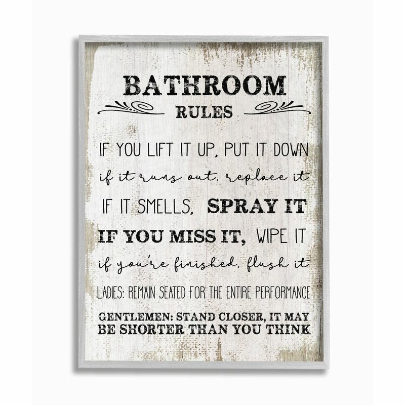 'Bathroom Rules Funny Word Wood Textured Design' K7142