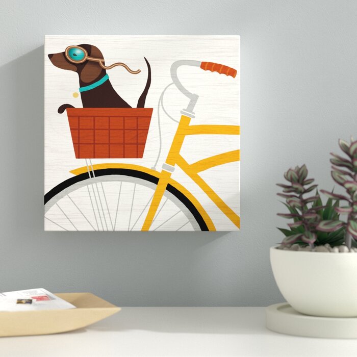 'Beach Bums Dachshund Bicycle I' 14" x 14" Graphic Art Print on Canvas EE894