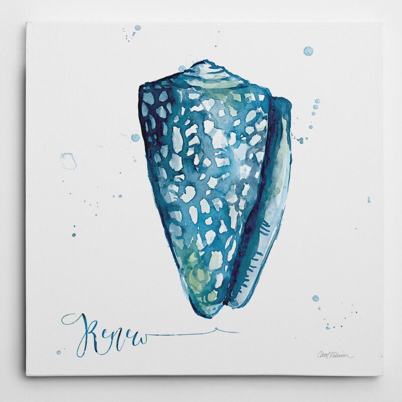 16" H x 16" W x 1.5" D White/Blue 'Blue Shell Renew' by Carol Robinson Painting Print on Wrapped Canvas CL483