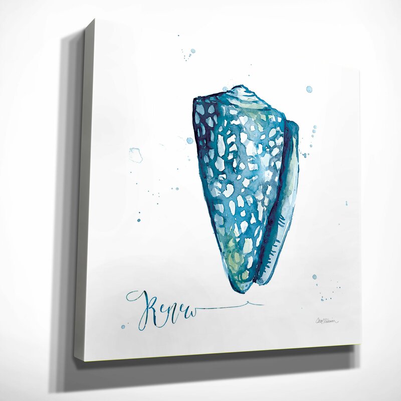 16" H x 16" W x 1.5" D White/Blue 'Blue Shell Renew' by Carol Robinson Painting Print on Wrapped Canvas CL483