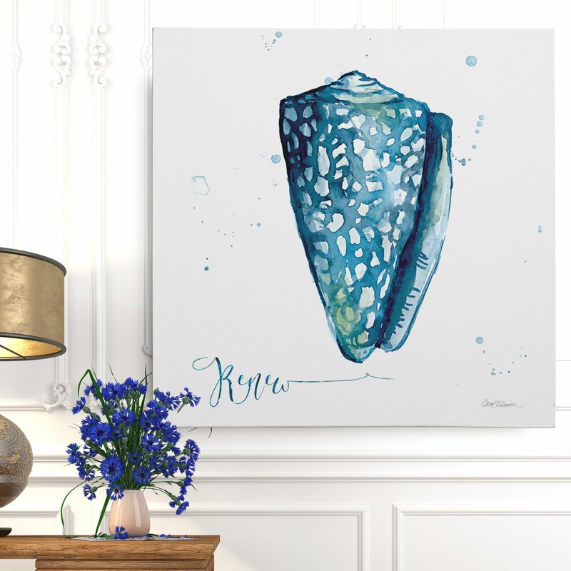 16" H x 16" W x 1.5" D White/Blue 'Blue Shell Renew' by Carol Robinson Painting Print on Wrapped Canvas CL483