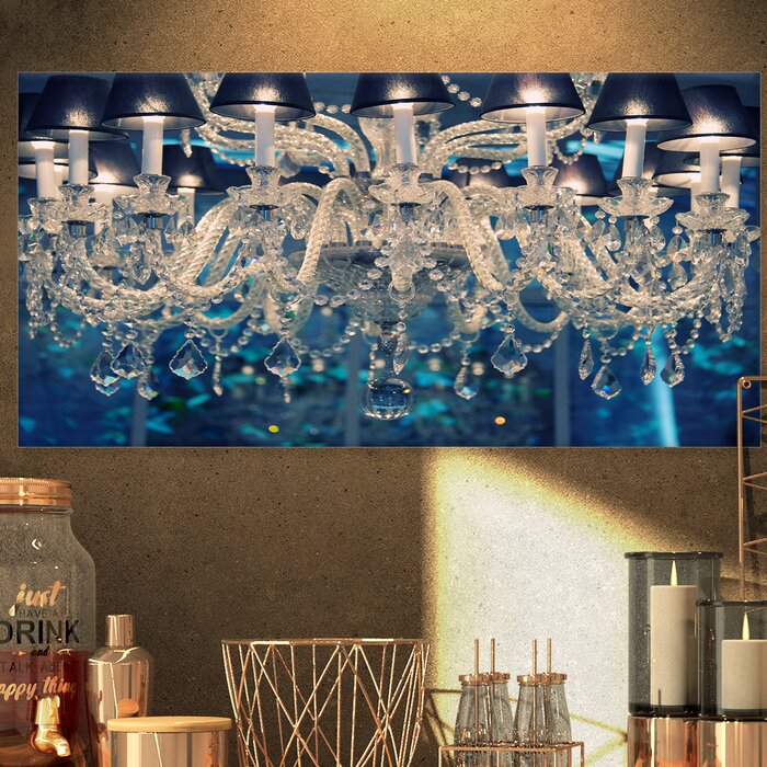 'Blue Vintage Crystal Chandelier' 36" x 46 Wrapped Canvas Photograph EJ462