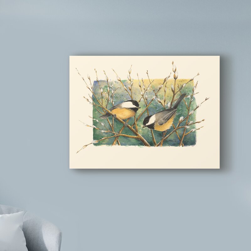 'Chickadees and Pussy Willow' Acrylic Painting Print on Wrapped Canvas - 24" x 32" (#K4008)