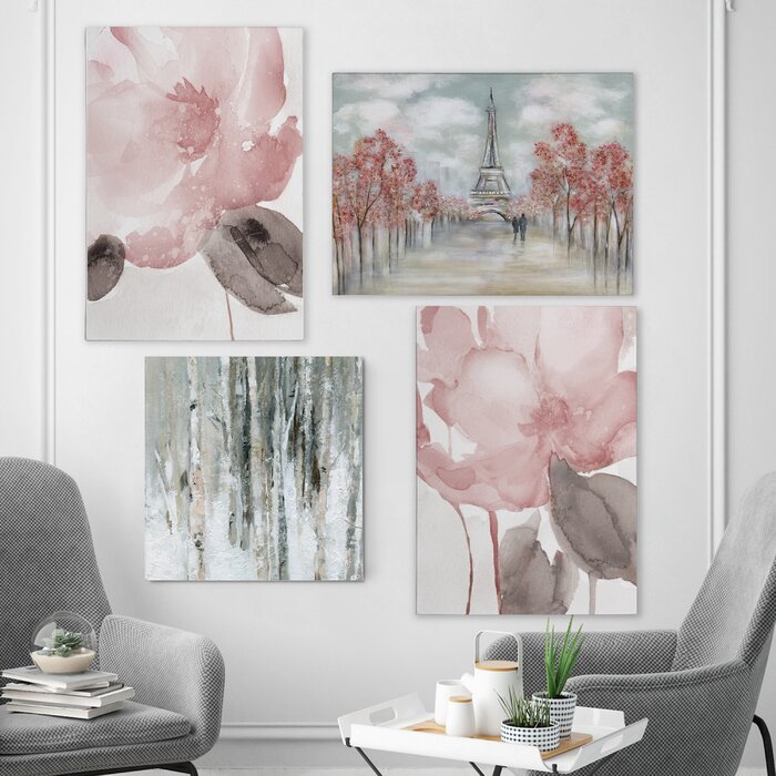 'Contemporary Pink' 4 Piece Painting Print Set - 32" x 48" (#K3919)