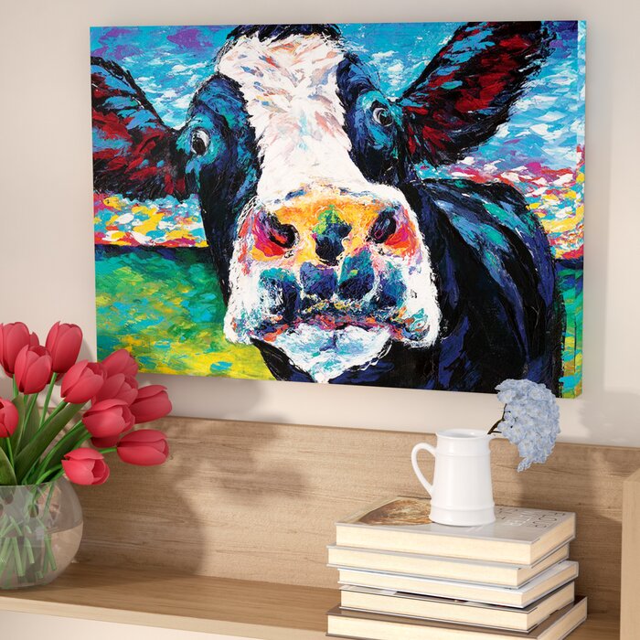 'Curious Cow II' Graphic Art Print on Wrapped Canvas - 26" x 18" (#K4943)