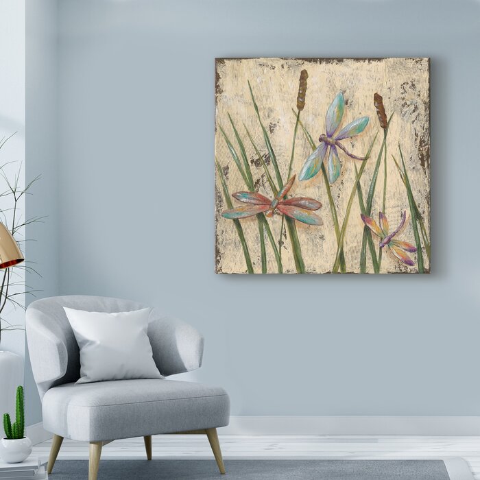 'Dancing Dragonflies I' Acrylic Painting Print on Wrapped Canvas - 35" x 35" (#K5598)