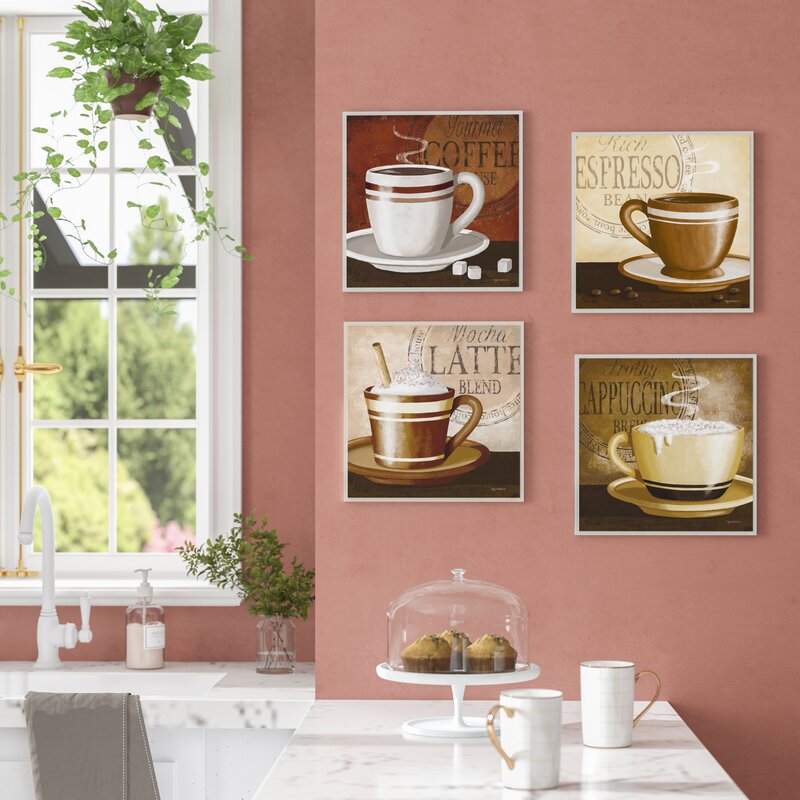 'Espresso, Coffee, Latte, Cappuccino' - 4 Piece Art K7155