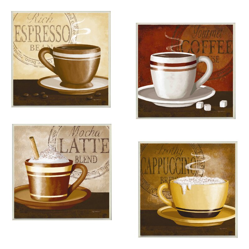 'Espresso, Coffee, Latte, Cappuccino' - 4 Piece Art K7155