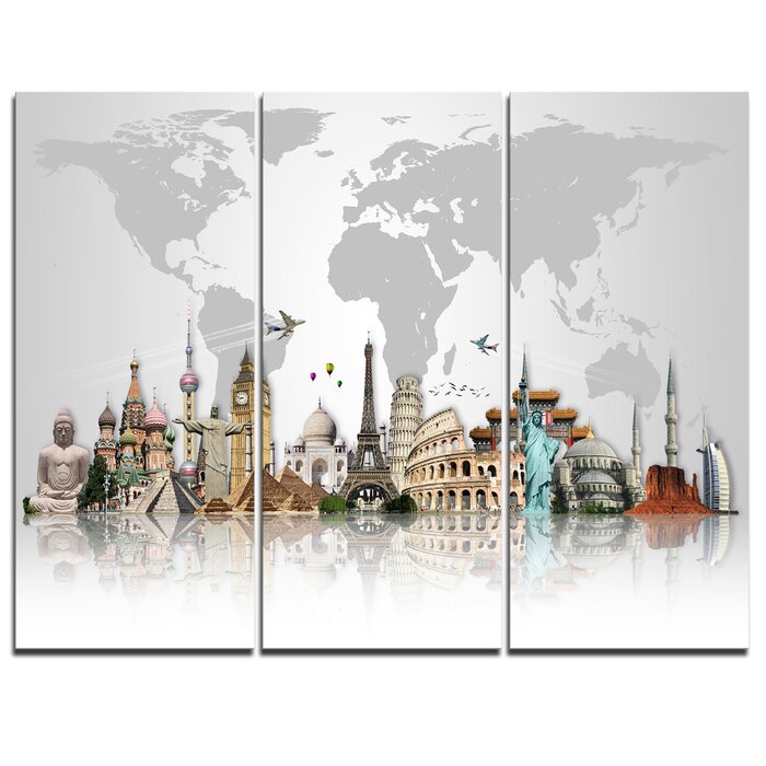 'Famous Monuments Across World' 3 Piece Graphic Art LX4779