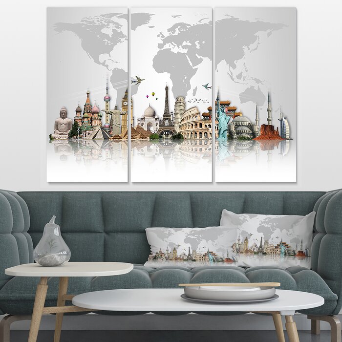 'Famous Monuments Across World' 3 Piece Graphic Art LX4779