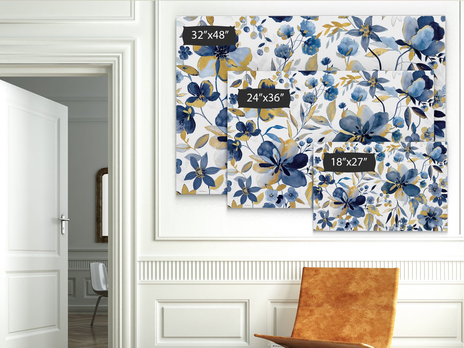 Blue/Yellow 'Golden Indigo Garden' Oil Painting Print TTR514