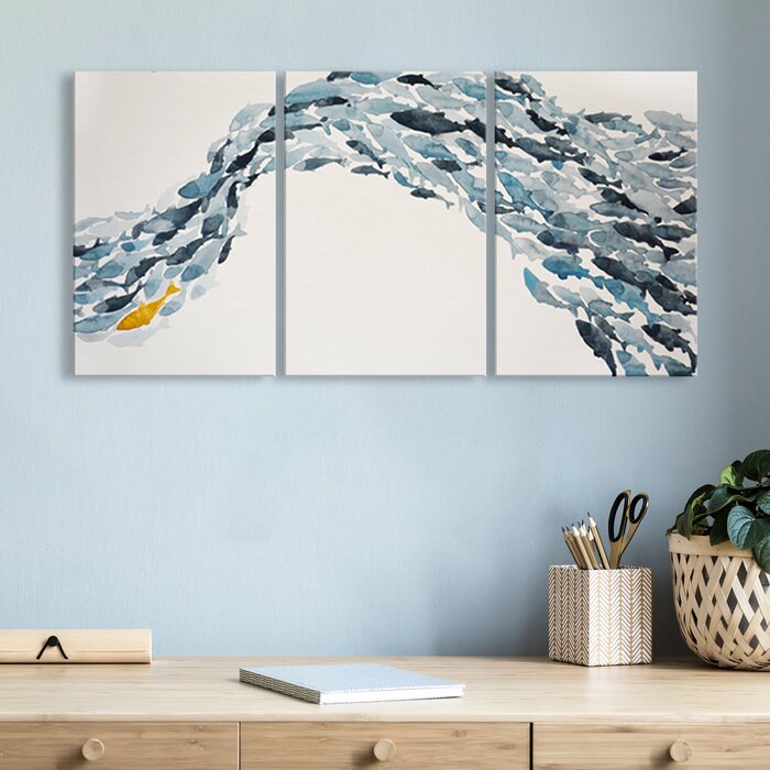 'Goldfish' by Norman Wyatt Jr. 3 Piece Painting Print Set on Wrapped Canvas (#K5456)