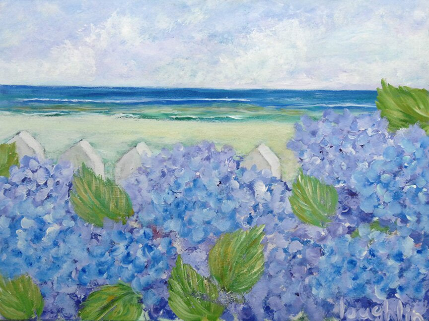 'Hydrangeas at Sea' Painting Print on Wrapped Canvas - 30" x 40" (#K3868)