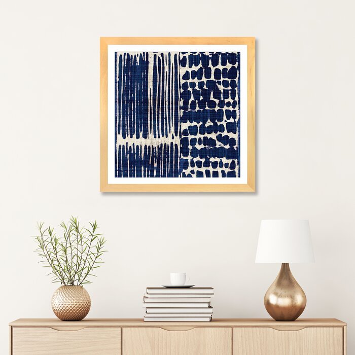'Indigo Batik III' by Wild Apple Portfolio Graphic Art Print, Brown Framed - 24" x 24" (#K5246)