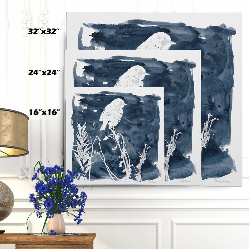 White 'Indigo Bird I' - Wrapped Canvas Painting 2285
