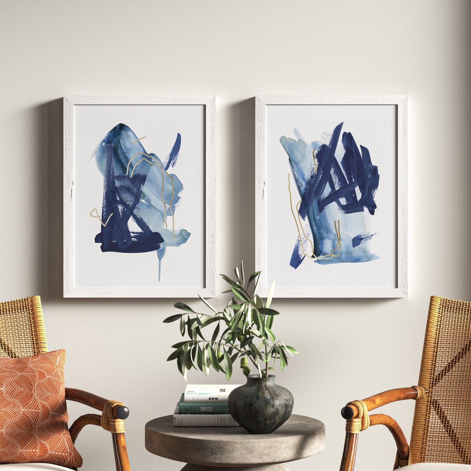 'Indigo Collide I' by Melissa Wang - 2 Piece Picture Frame Painting Print Set AH252