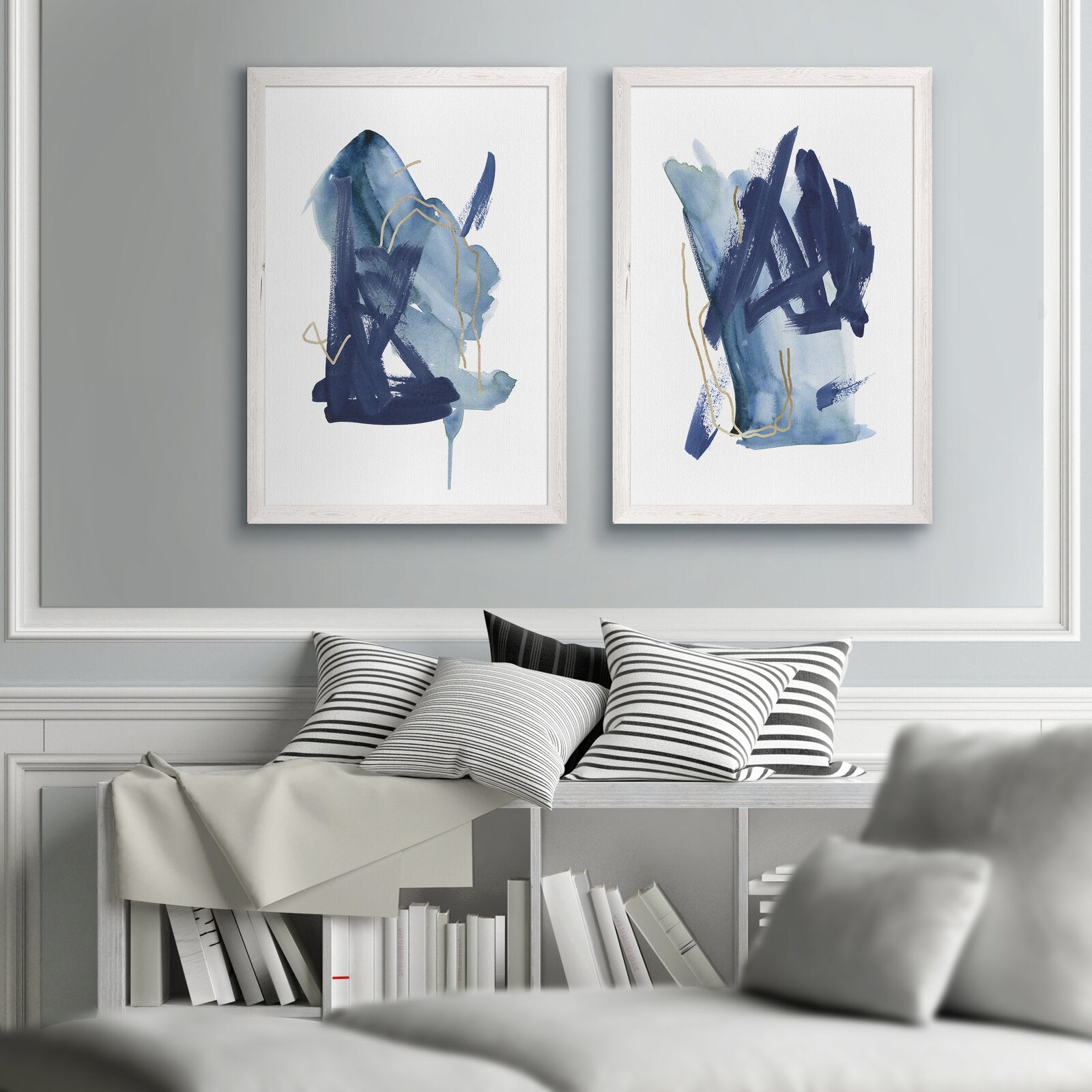 'Indigo Collide I' by Melissa Wang - 2 Piece Picture Frame Painting Print Set AH252