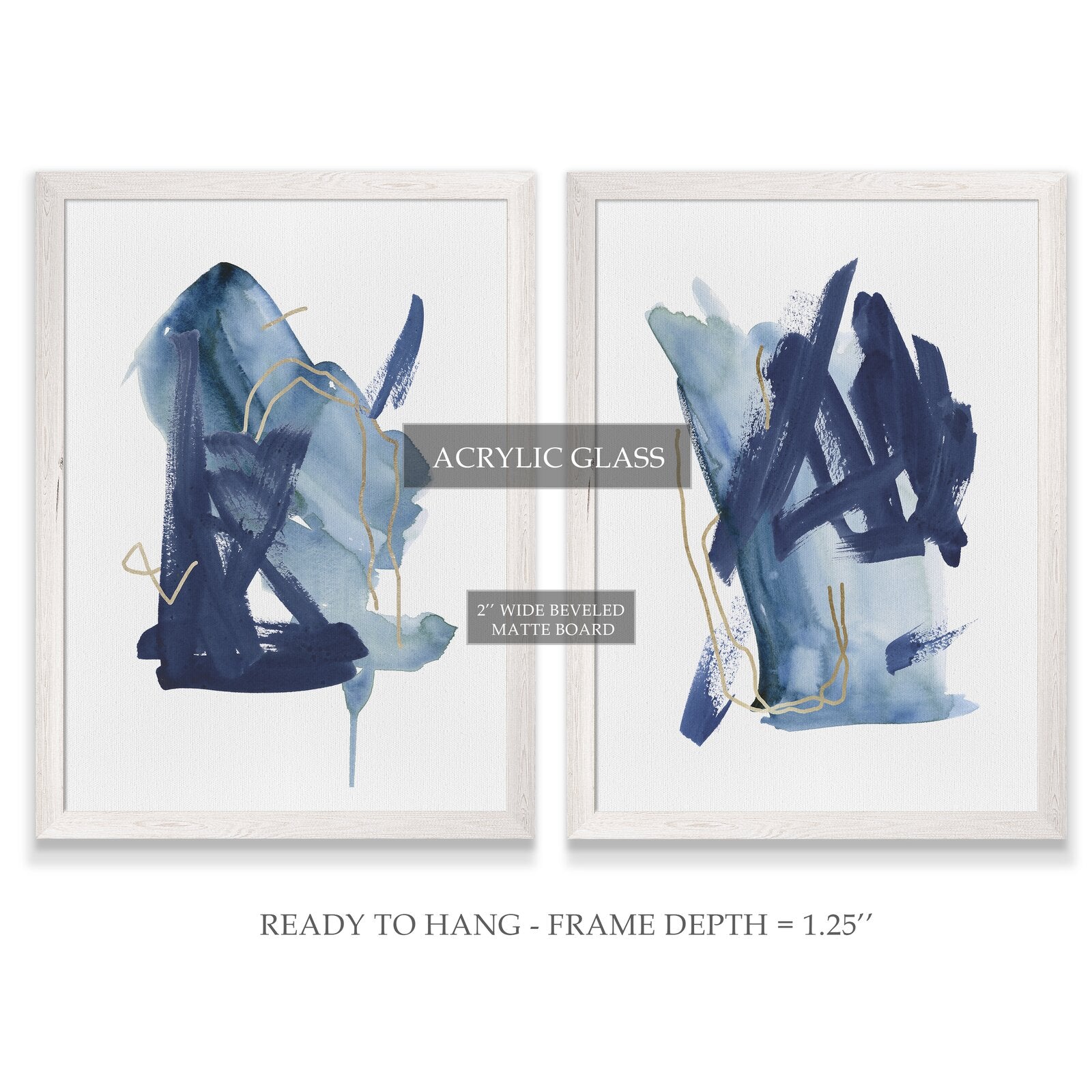'Indigo Collide I' by Melissa Wang - 2 Piece Picture Frame Painting Print Set AH252