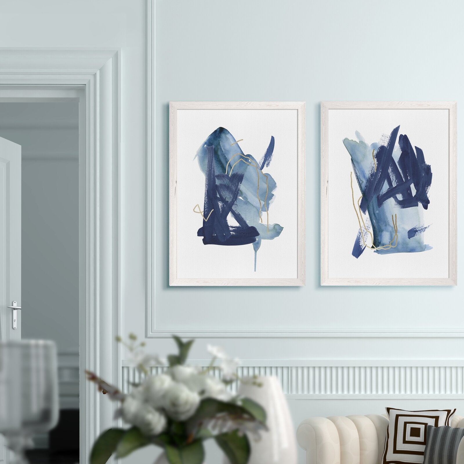 'Indigo Collide I' by Melissa Wang - 2 Piece Picture Frame Painting Print Set AH252