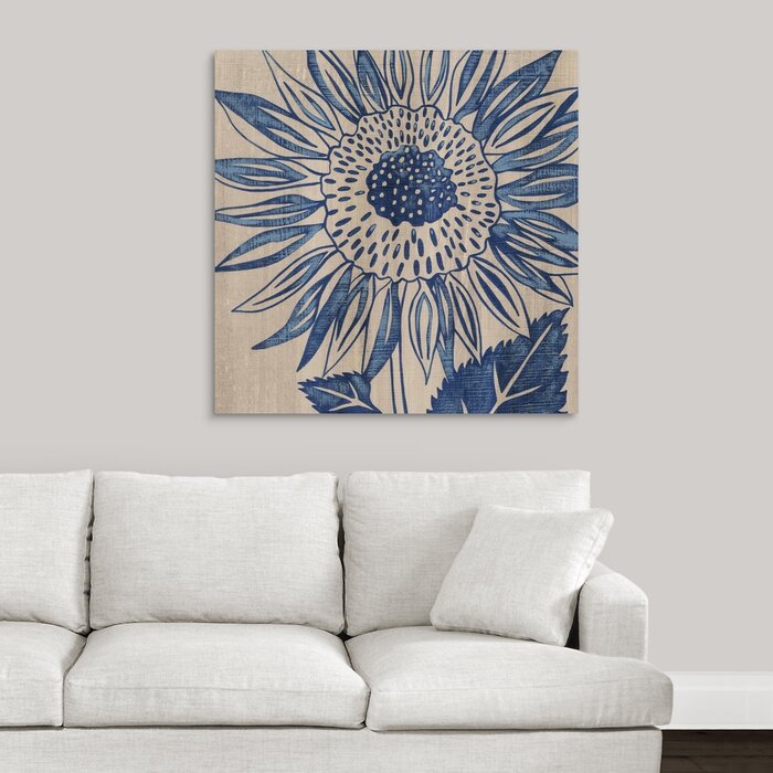 'Indigo Sunflower' Painting Print on Wrapped Canvas - 35" x 35" (#K4001)