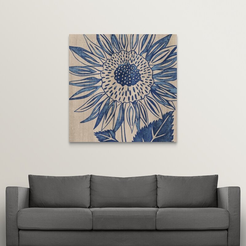 'Indigo Sunflower' Painting Print on Wrapped Canvas - 48" x 48" (#K4048)
