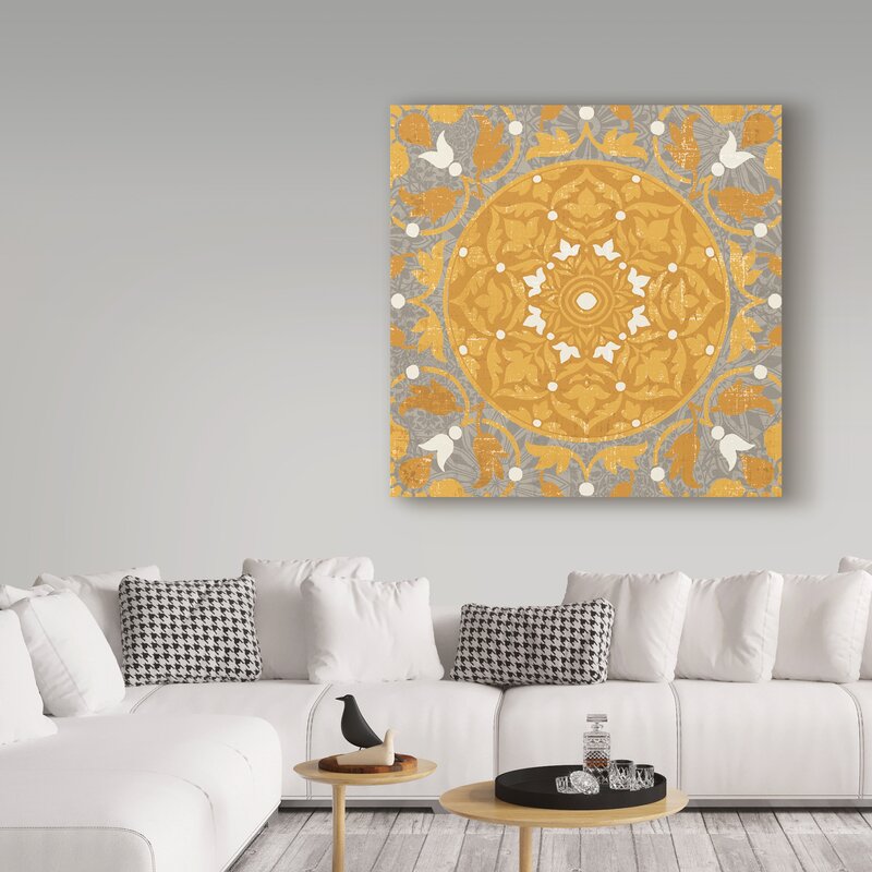 'Inspired India Yellow III' 35" x 35" Acrylic Painting Print on Wrapped Canvas EJ257