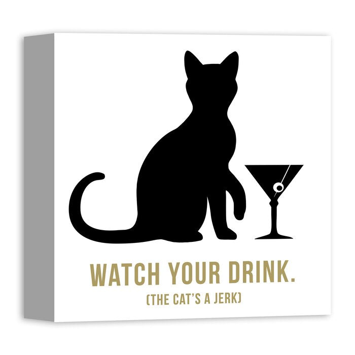'Jerk Cat Martini' Graphic Art Print on Wrapped Canvas, 12"x12" #HA84