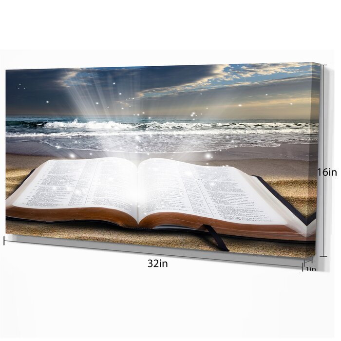 'Jesus Bible at Beach' Graphic Art on Wrapped Canvas - 32" x 16" (#K6195)
