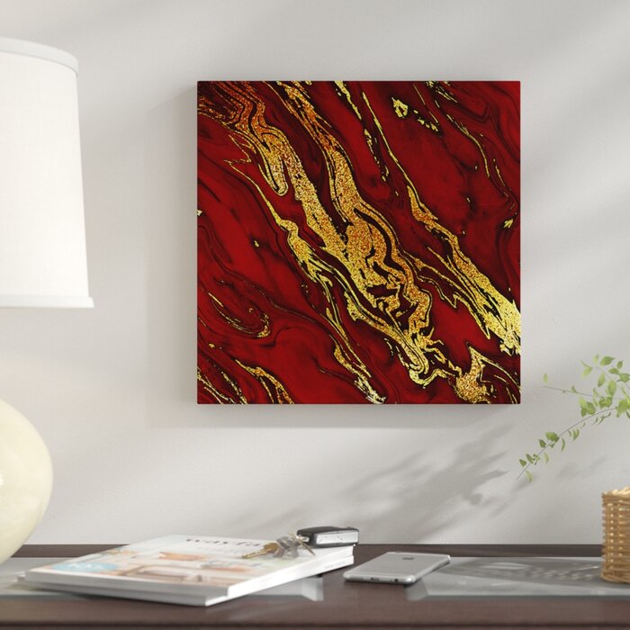 'Luxury Red and Gold Glitter Gem Agate and Marble Texture' 30" x 30" Graphic Art Print EJ153