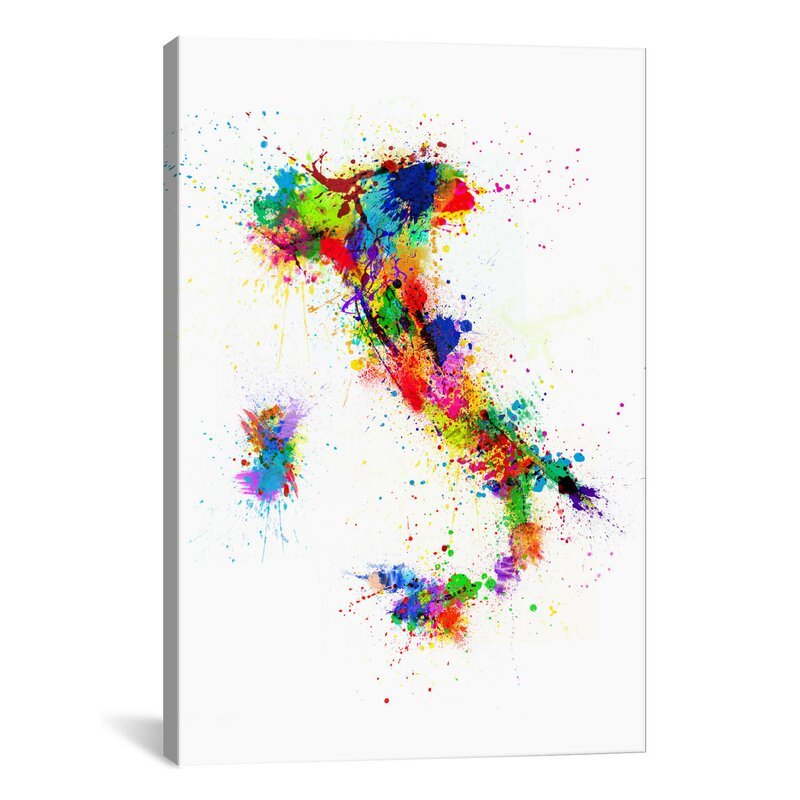 'Map of Italy Paint Splashes II' by Michael Tompsett Graphic Art RM253
