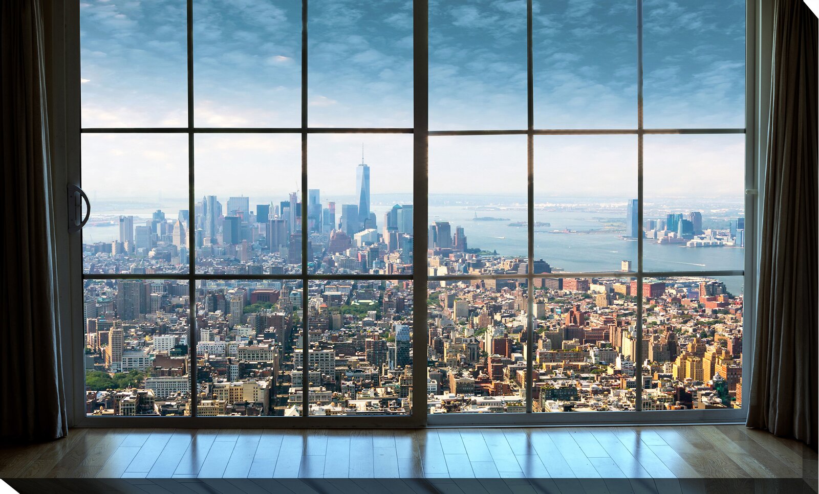 Blue 'New York City Window' Photographic Print on Wrapped Canvas K7699