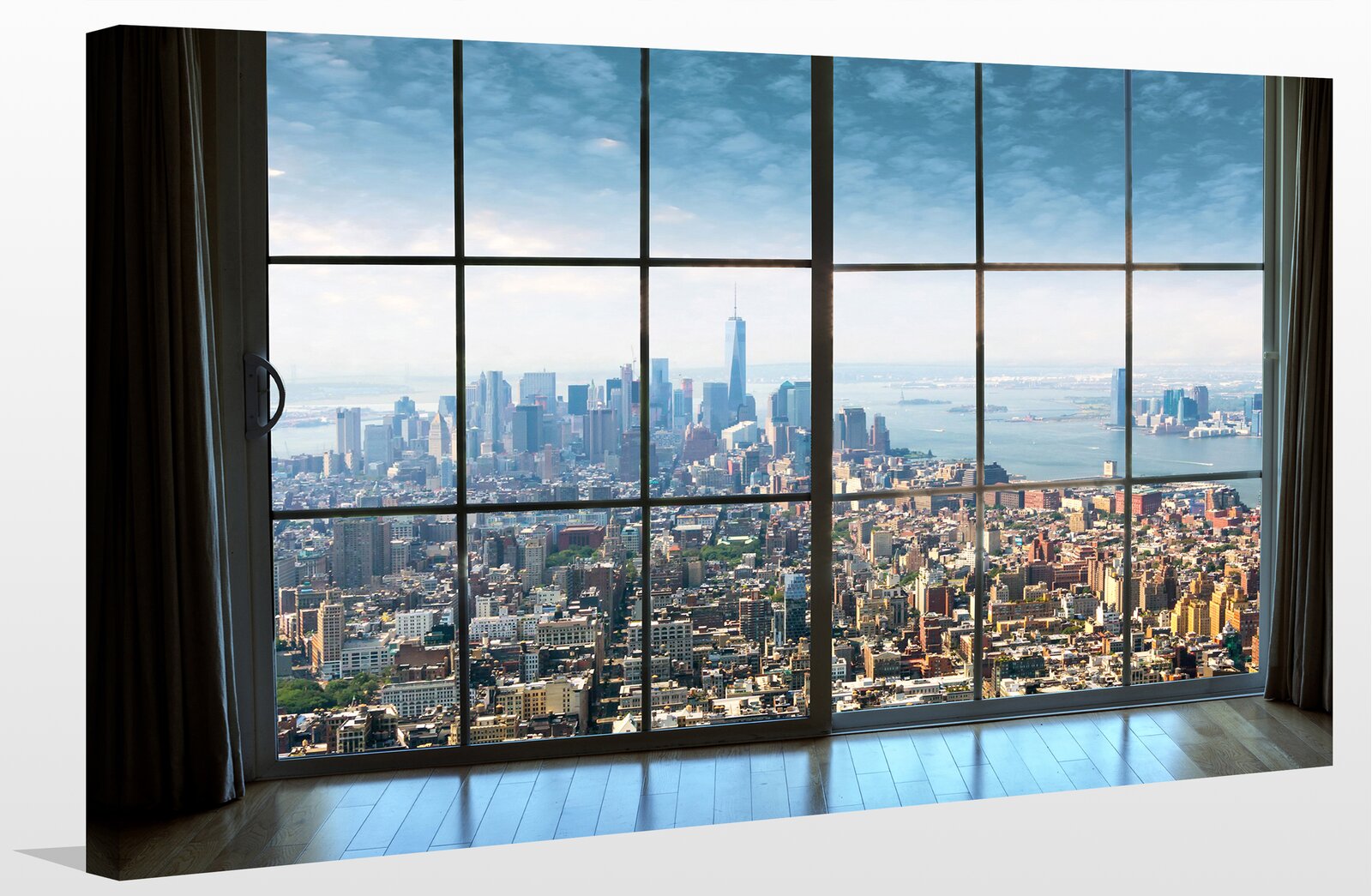 Blue 'New York City Window' Photographic Print on Wrapped Canvas K7699