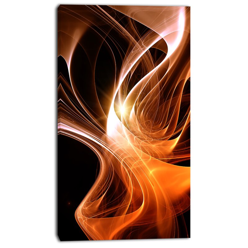 'Orange 3D Shaped Fractal Design Graphic Art on Wrapped Canvas - 16" x 32" (#K4601)