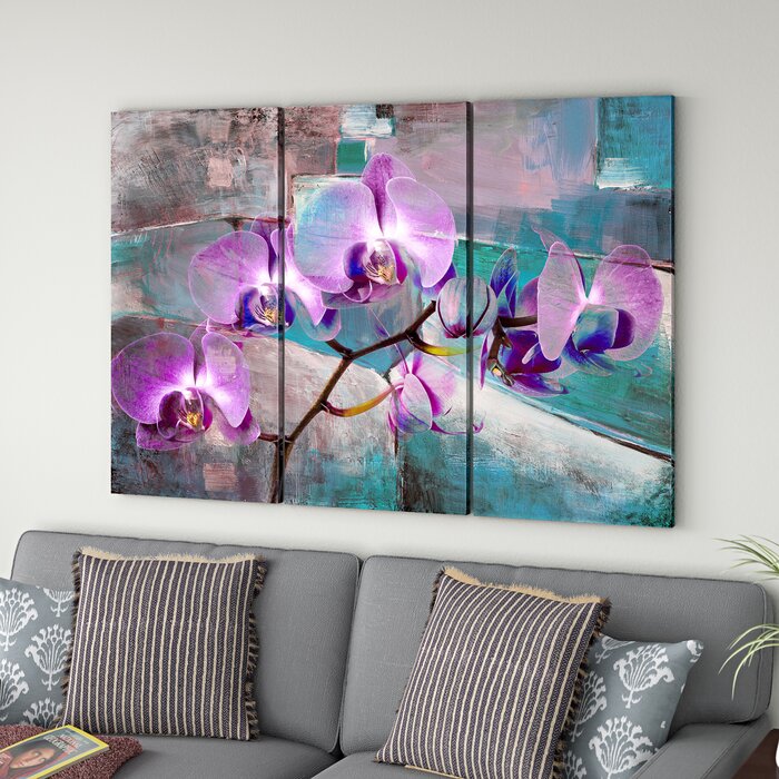 'Painted Petals XIX' - 3 Piece Wrapped Canvas Print Set EJ858
